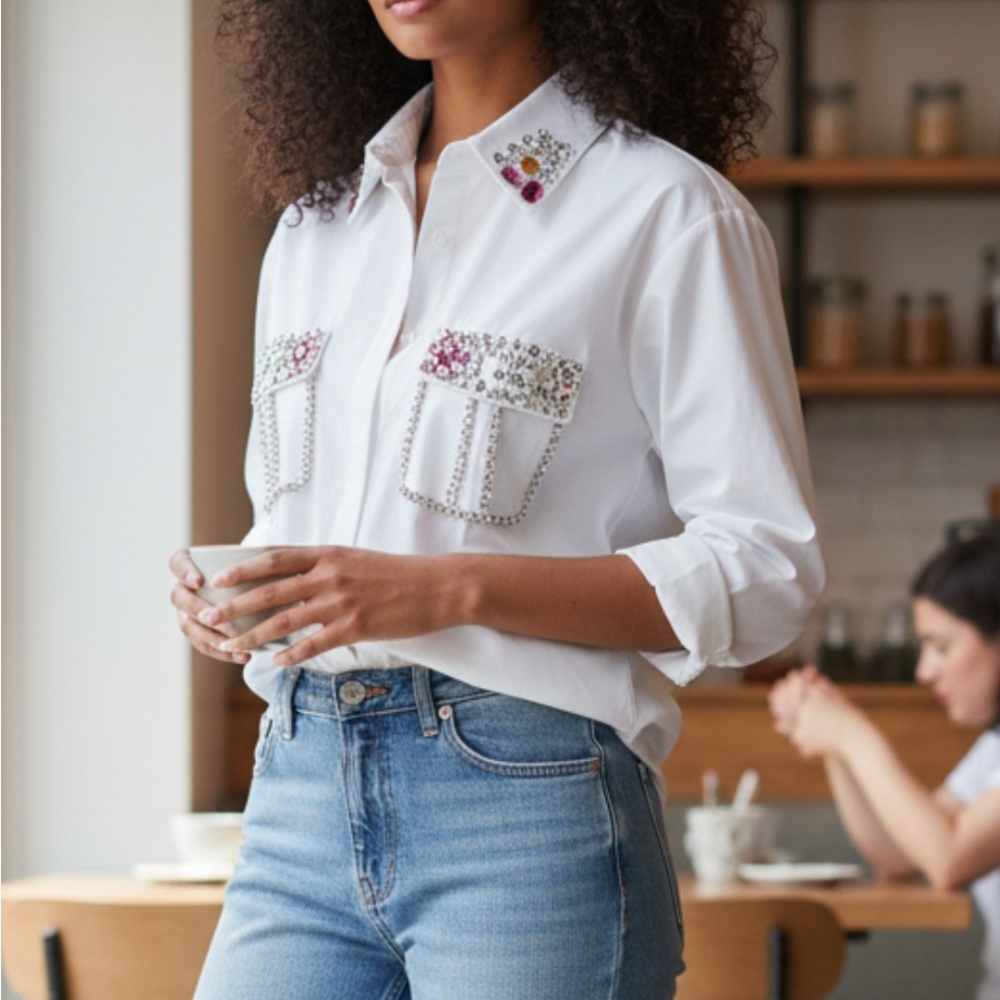 Hot & Delicious White Shirt with Jewel Embellishments